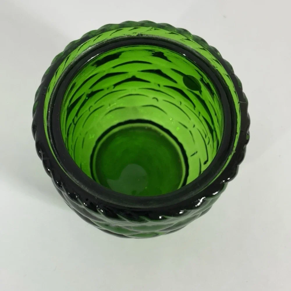 VTG Green‎ Glass Strawberry Basket Lidded Jelly Jam Jar With Spoon Slot Enesco